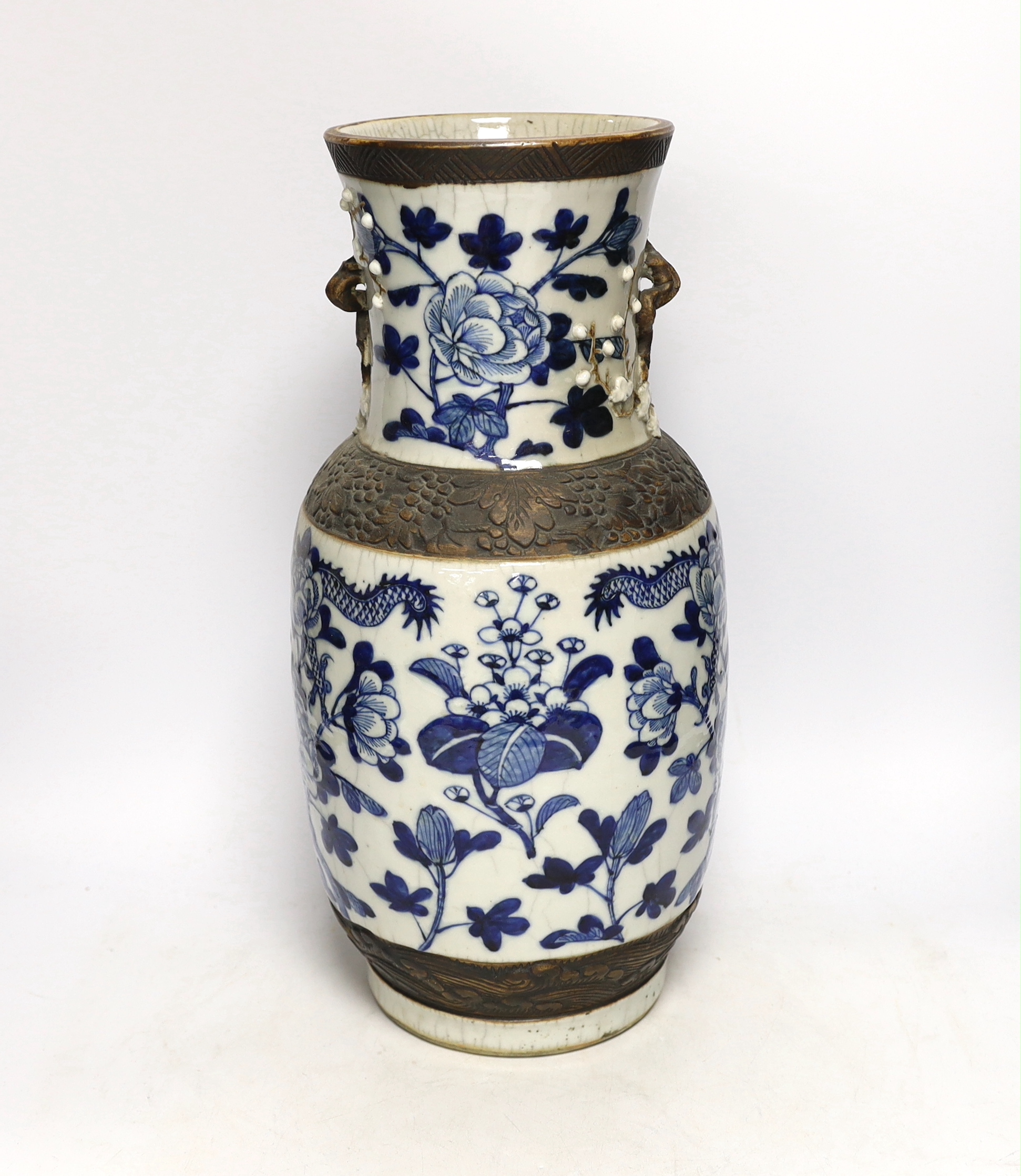 A large Chinese crackle glaze blue and white vase, Guangxu period, 44cm high